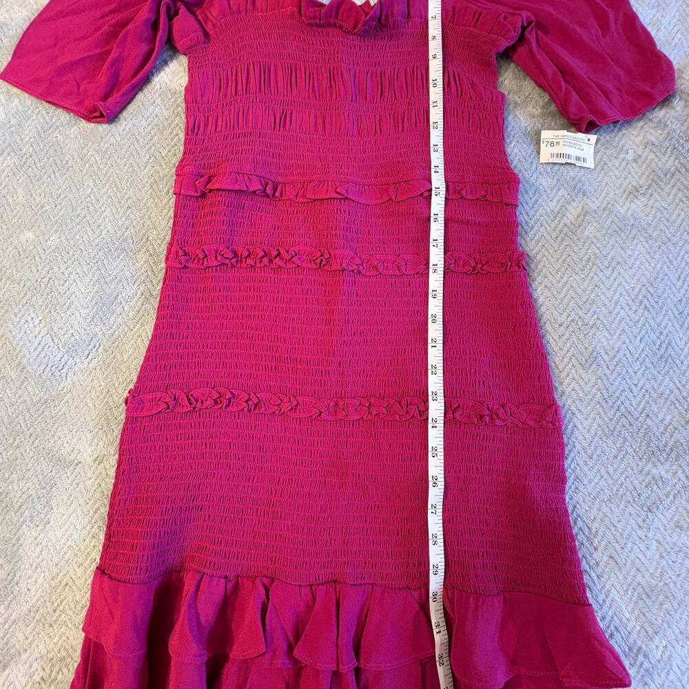 The Impeccable Pig Sz Large Fitted Ruffly Smocked Fuscia Pink Mini Dress NWT
